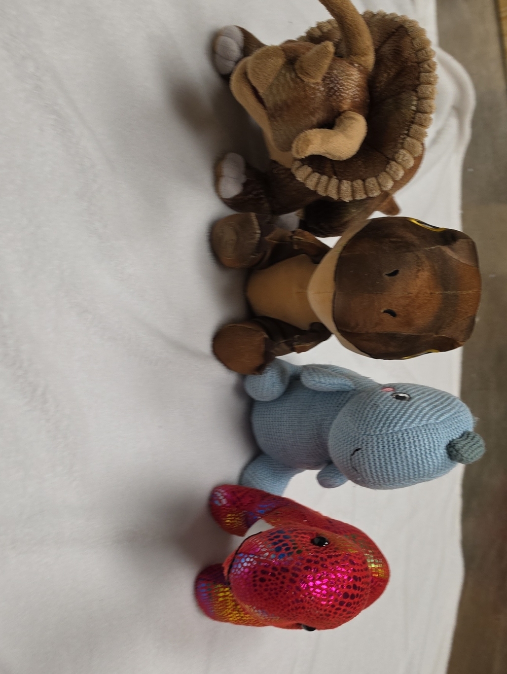 Set of 4 Plush Dinosaurs  Brown, Blue, Red, Tan